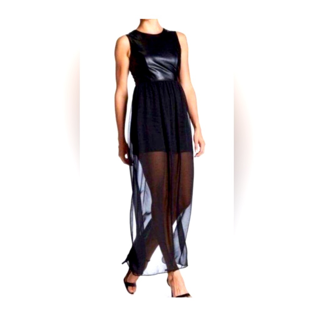Soprano Faux Leather and Chiffon Maxi Dress Size L NWOT